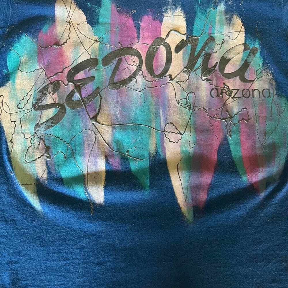 Vintage 80s Screen Stars Sedona Arizona Puff Print Graphic T-Shirt Blue M